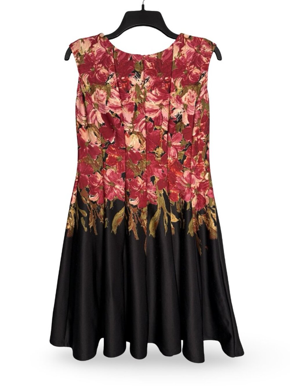 Danny & Nicole Floral Fit Flare Dress Womens 6P Rose Black Sleeveless Party